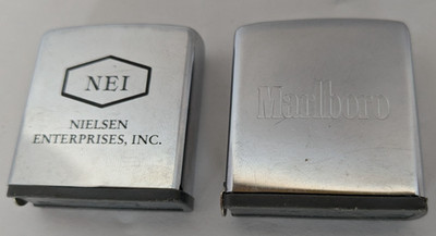 Two Vintage Zippo Tape Measure Rule. Marlboro & Nielsen Enterprises / Surfcam