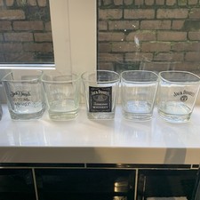 A collection Of 5 different Square Jack Daniels Whisky Glasses. Great condition.