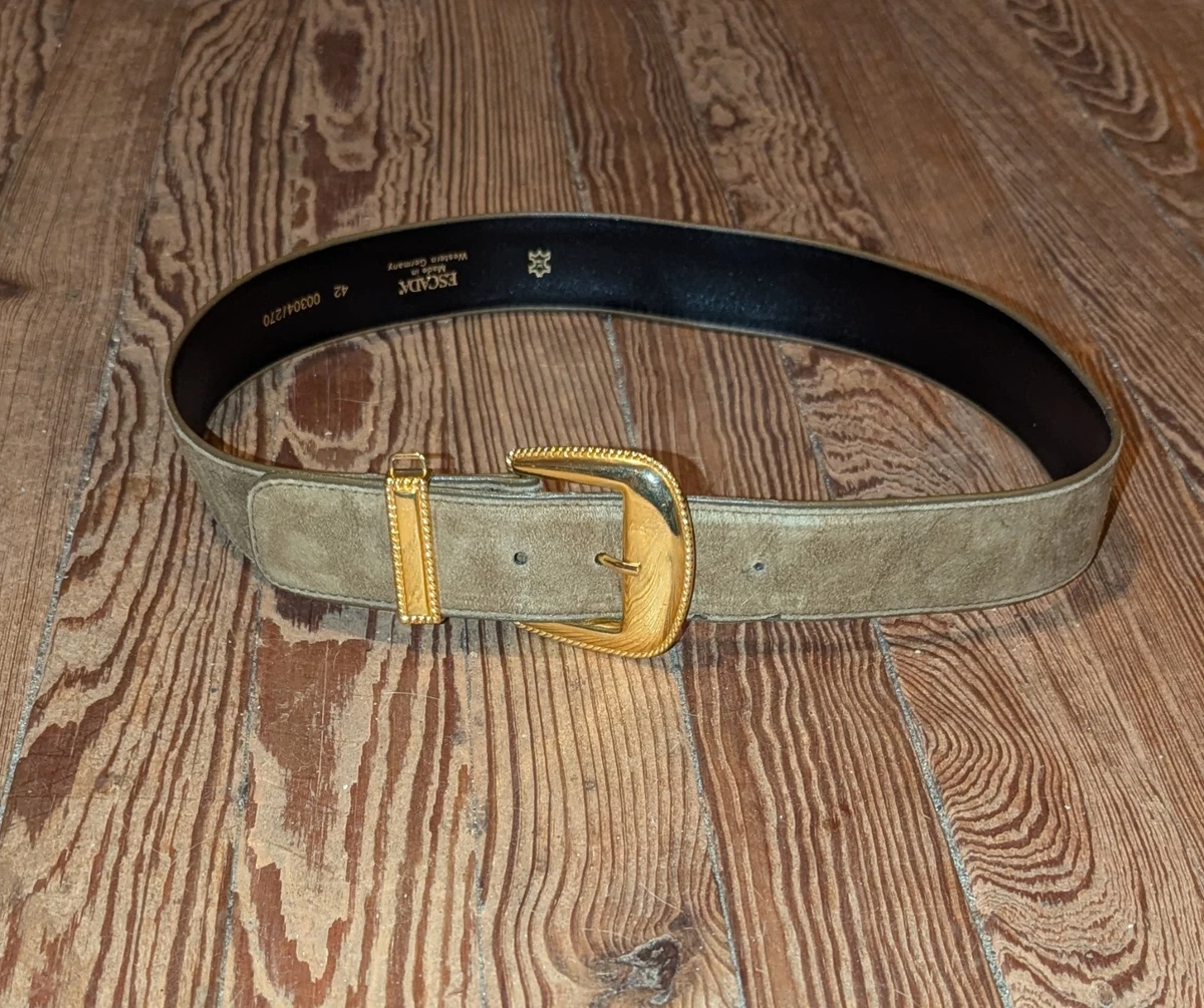 Escada Brown Croc-Embossed Leather Belt with Gold-Tone Buckle Skinny Brown Leather Croc Belt with Gold Buckle | BRAHMIN main image 3