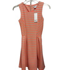 NWT Bar III Mens Neon Orange Tan Striped Fit Flare Skater Dress Size XXS