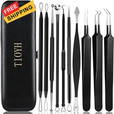 Professional Pimple Popper Tool Kit,10 PCS Blackhead Remover Black 
