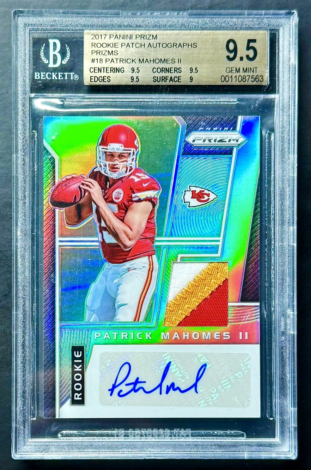 2017 Panini Prizm PATRICK MAHOMES II Jersey #15/99 Rookie Patch Auto BGS 9.5/10