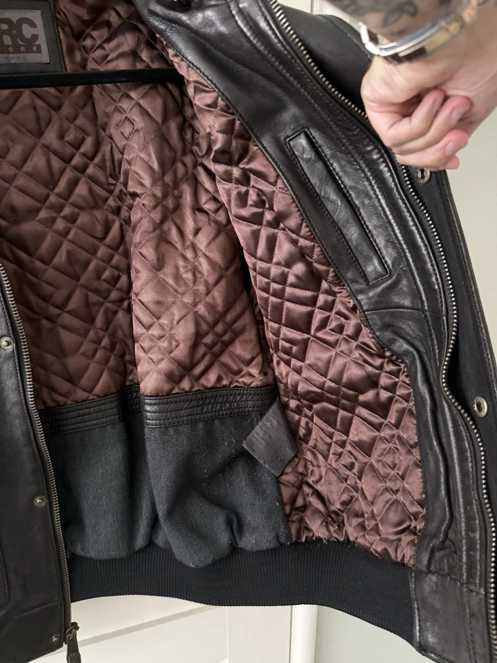 ANDREW MARC Leather Shearling Bomber Flight Jacket Coat Men’s Size Large - Image 4 of 4