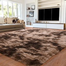 8x10 Fluffy Shaggy Area Rug Ultra Soft Tie-Dye Brown Carpet for Living Room