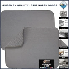 Ultra Absorbent Microfiber Dish Drying Mat, 16x18, Slip Resistant - 2 Pack Gray