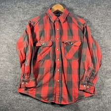 Vintage St John s Bay Men s Red Plaid Heavyweight Flannel Shirt XL Distressed