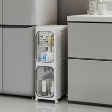 2-Tier Tall Narrow Storage Cabinet, Slim Bathroom Storage Cabinet with Adjustabl