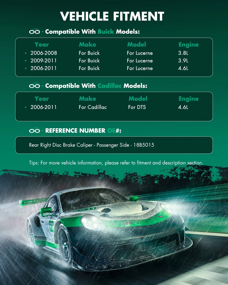 For 2006-2011 Buick Lucerne Cadillac DTS Rear Right Brake Calipers w/ Bracket - Image 3 of 4