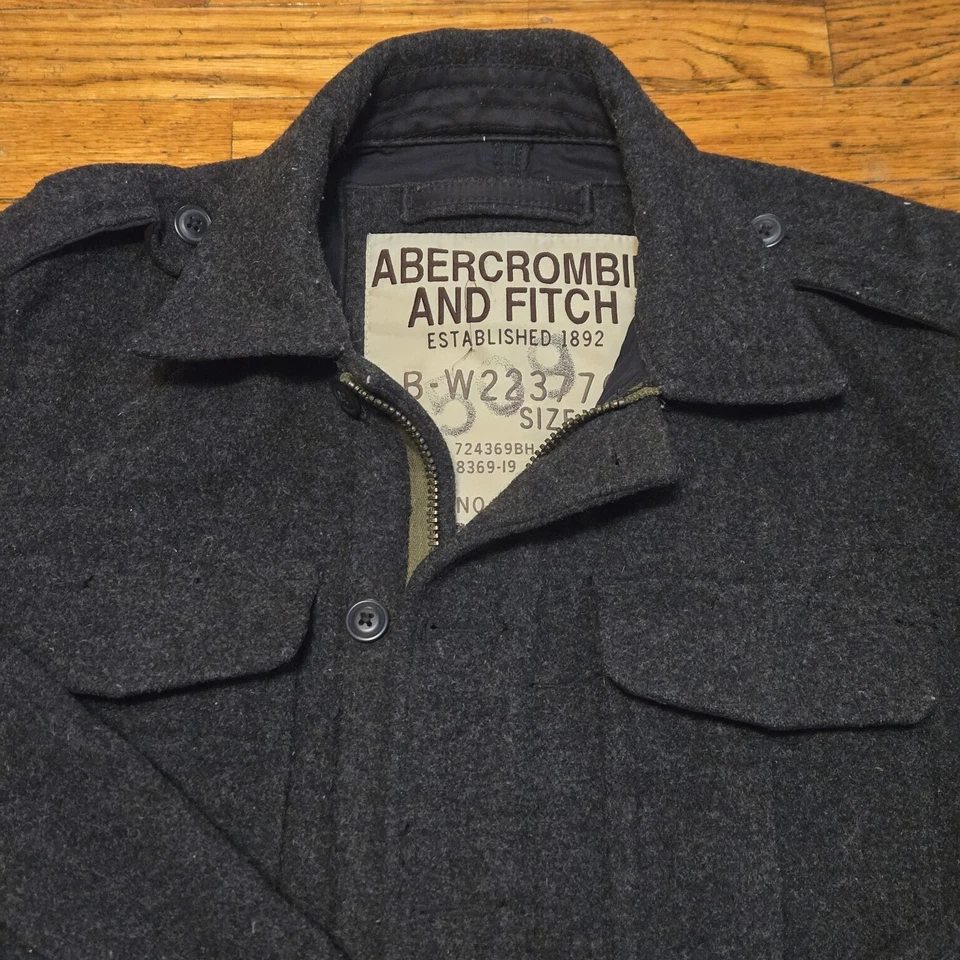 Abercrombie & Fitch Wool Coat Shacket Military Retro Y2K Gray Lined Men’s- XL - Image 4 of 4