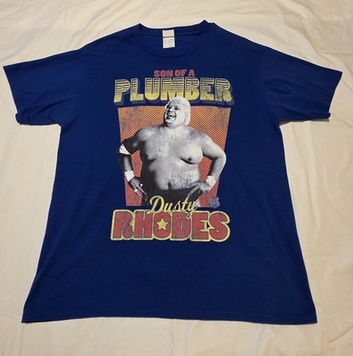WWE Official Dusty Rhodes Son of a Plumber Blue Soft T-Shirt Sz Large Great