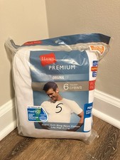 6 Men Hanes Original Fit Tagless Crew Short Sleeve T-Shirt White Fresh IQ Medium