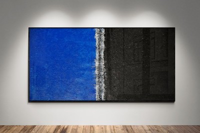 XXL Rothko Style Blue & Black Color Field Abstract Art Painting 59x30 in