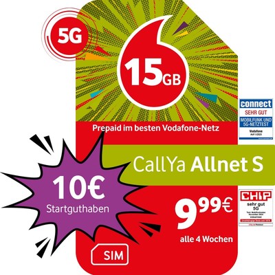 Prepaid CallYa S | 15 GB statt 10 GB | 10 EUR Startguthaben | ohne Vertrag | 5G
