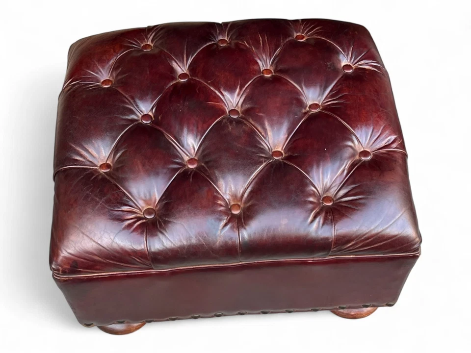 Restoration Hardware Tufted leather ottoman - Image 3 of 4