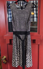 Just Taylor Women's Black Tan Sleeveless Polka Dot Belted Dress Size 10