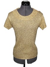 Vintage 70s Gold Lurex Knit Top Disco Glam Holiday Party Japan Metallic M B-33