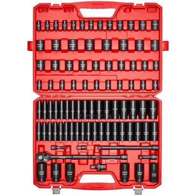 91-Piece 1/2'' Drive Impact Socket Set, SAE (5/16'' to 1-1/4'') (3, 5, 10 in)...