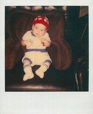 Old Vintage Photo COLOR POLAROID SOLO BOY HAT BASEBALL UNIFORM INSTANT SNAPSHOT