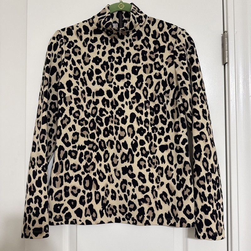 Kate Spade Cheetah Print Mock Neck Ponte Knit Long Sleeve Top, size 6