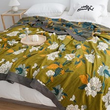 Boho Throw Blanket for Couch Bed, 100 Cotton Soft Rustic Quilt Flower Branch