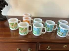 MCM White Milk Glass Floral DAISY Retro Vintage MUGS LOT OF 9