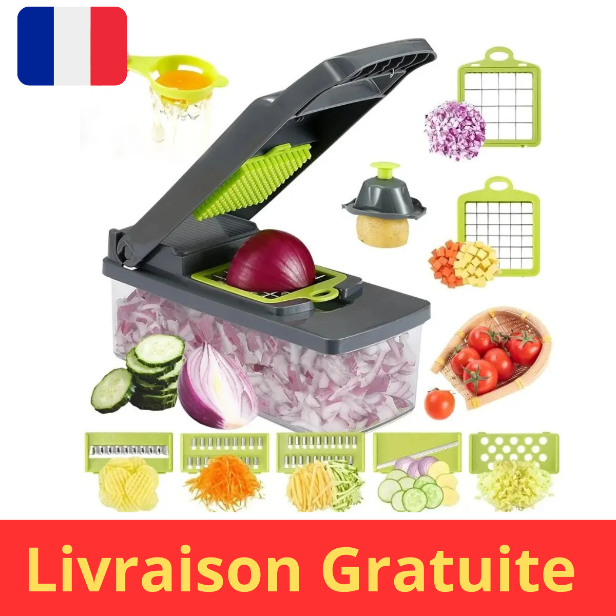 Hachoir légumes manuel compact coupe oignon et trancheuse à légumes