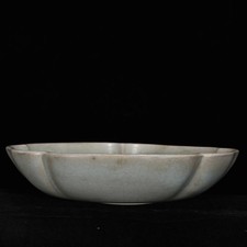 8" China Old Archaic Porcelain Song Ru Kiln Marked Sky Cyan Glaze Brush Wash