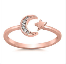 Rose gold moon star crystal ring