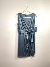 Chaps Womens Metallic Faux Wrap Dress 20W Silver Glam Cocktail Whimsigoth NWT