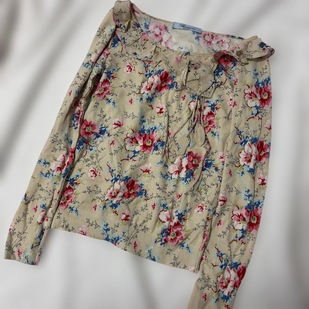 Blumarine Floral Cutout Top with Silk Brooch, Size M image 2