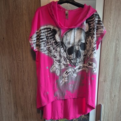 Tredy T-Shirt Gr.2 Pink Kapuze  Vokuhila  Strass