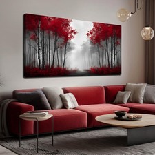 Red Tree Canvas Wall Art for Living Room Forest Pictures Wall Decor for Bedro...