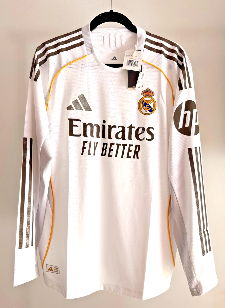 Adidas Real Madrid Home Jersey 2023 2024 Long Sleeve White Men's
