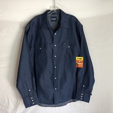 Wrangler Shirt Mens XL Blue Cowboy Cut Western Pearl Snap Work Long Sleeve New