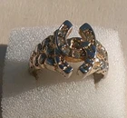 Vintage Men's Horseshoe Gold Plated Sterling Silver Ring 80s With 5 Diamonds