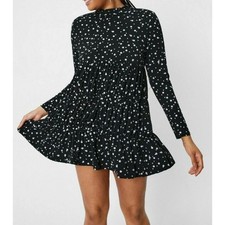 Nasty Gal Polka Dot High Neck tiered Mini Dress Size: 8