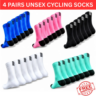 4 Paar Unisex Performance Fahrradsocken | Quick-Dry Mid-Calf Sportsocken 6-11