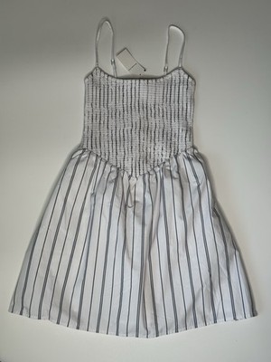 Abercrombie & Fitch Dipped-Waist Smocked Mini Dress In White & Blue Stripe