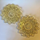 Vintage Federal 9.25" Sunflower Plates (2) Sungold Yellow Amber Glass 14 Point