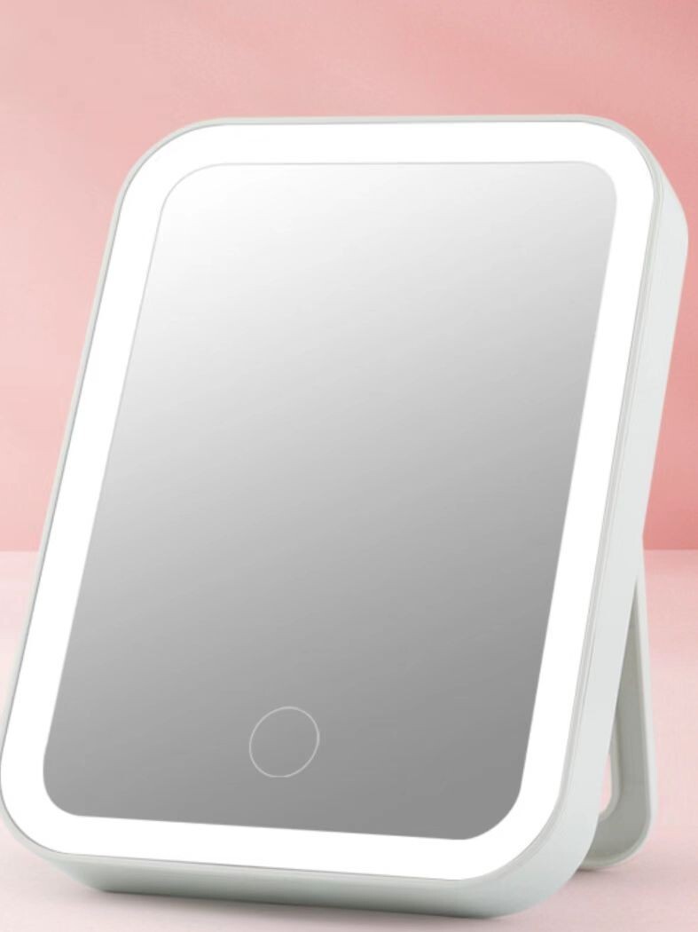 Espejo de tocador LED compacto portátil recargable por USB con pantalla táctil,