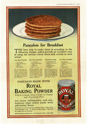 1918 ROYAL BAKING POWDER Pancakes For Breakfast Vintage Print Ad