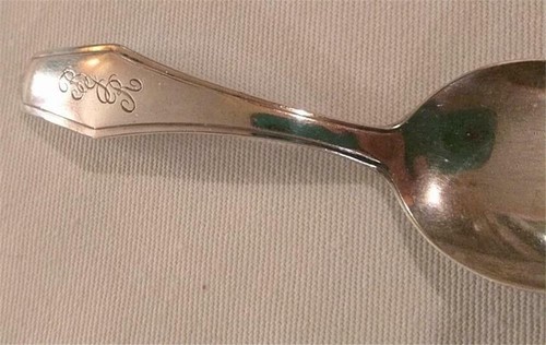 Antique Sterling Silver Baby Spoon Alvin Hampton Pattern Monogram BJR Fancy - Picture 3 of 4