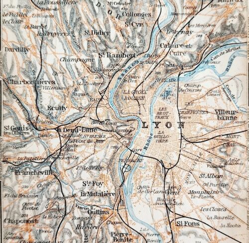 Mapa Lyon Sur de Francia Raro 1914 Litografía Primera Guerra Mundial Mini Hoja Topográfica DWAA20B - Imagen 1 de 2