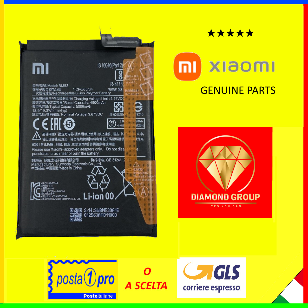 BATTERIA PILA ORIGINALE BM53 PER XIAOMI  MI 10T - PRO -M2007J3SY PROD. 02/25