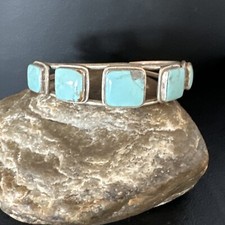 Mens Blue Turquoise 5 Stone Navajo Sterling Silver Cuff Bracelet 15073