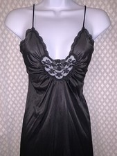 Vintage Vanity Fair Tricot Black Nylon Negligee 30 Lace Long Nightgown Lingerie