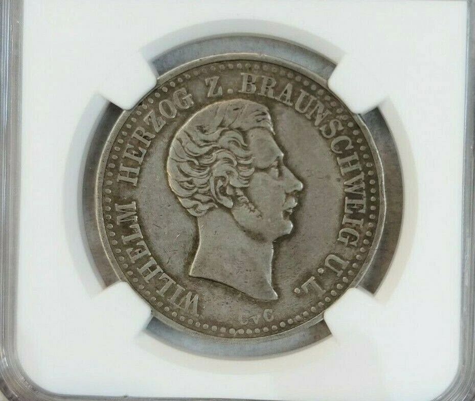 1841 GERMANY SILVER 1 TALER BRUNSWICK WOLFENBUTTEL NGC VF 30 RARE TOP POP 1 - Image 3 of 4