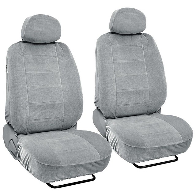 4 Pc Light Gray Seat Covers Low Back Front Pair Premium Cloth Material