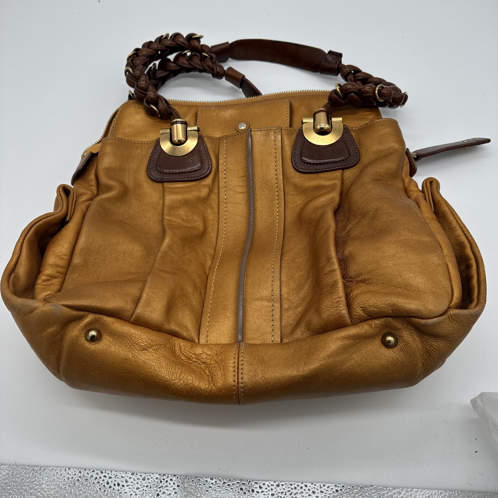 chloe handbag Large Leather Gold Chunky Braided H… - image 2