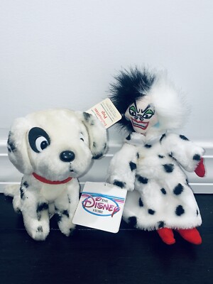 Vintage 101 Dalmatians Walt Disney's Movie Plush Doll Cruela Bean Bag Set Lot